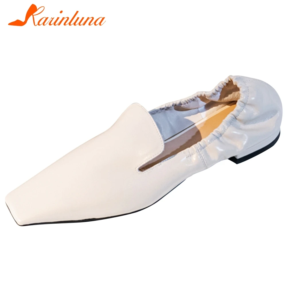

KARINLUNA New Ladies Fashion Square Toe Dress Loafers Brand Genuine Leather Flats Women Spring Casual slip-on Shoes Woman