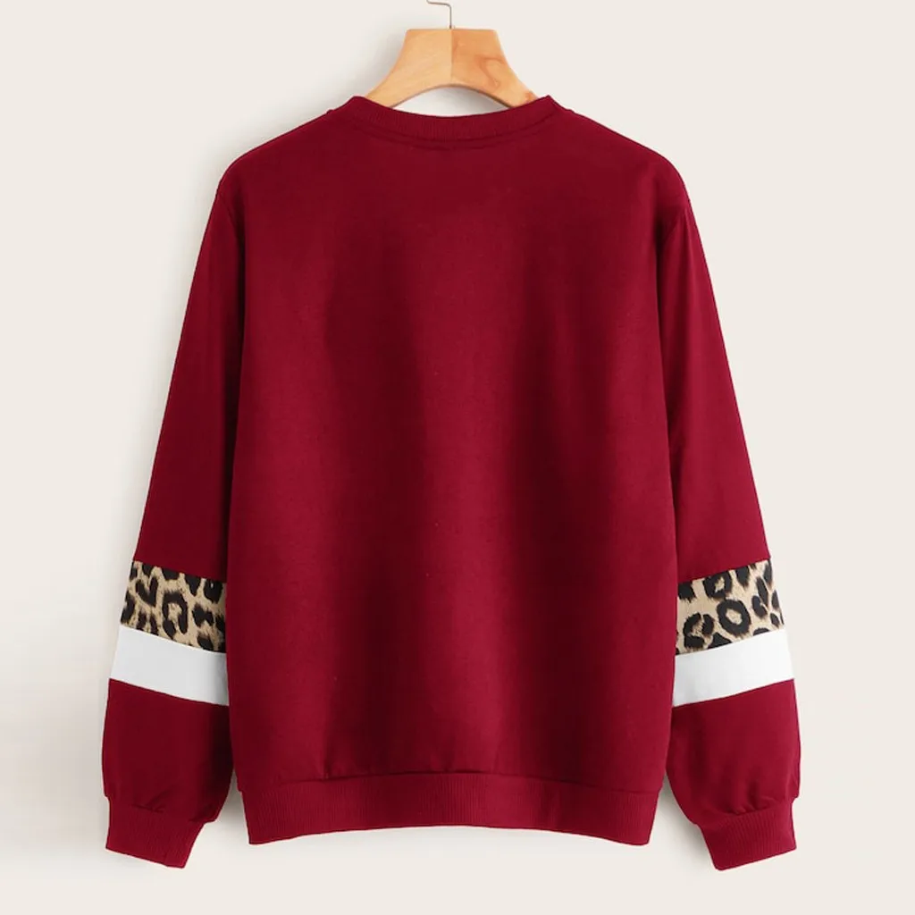 Женские свитшоты с леопардовым принтом и круглым вырезом, хлопковые ...