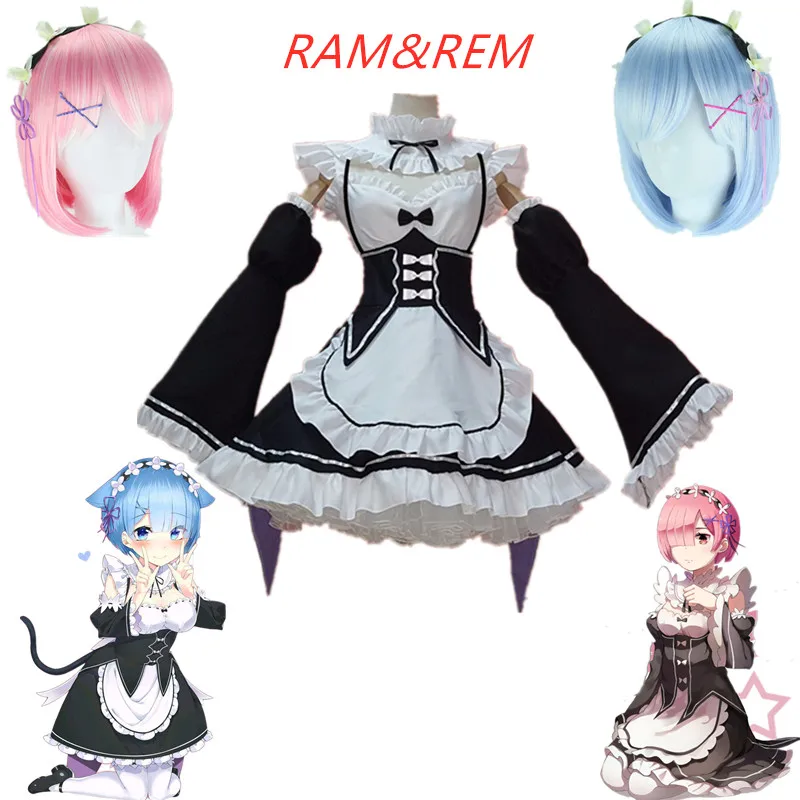 

Anime Re:Life In A Different World From Zero Graduated Ram Rem Cosplay Costume Kawaii Sisters Costume Wig Maid Servant Dress