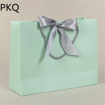 

10Pcs 15x7x14cm Ribbon Gift Bags with handle Red/Blue Kraft Paper Bag Jewelry/Present Packaging Bags Party Decor Wrapping Supply