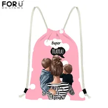 FORUDESIGNS/Разноцветные сумки из полиэстера с завязками, супер мама и мальчики, принт Mochila Feminina, многоразовая Пляжная сумка для женщин, мешок