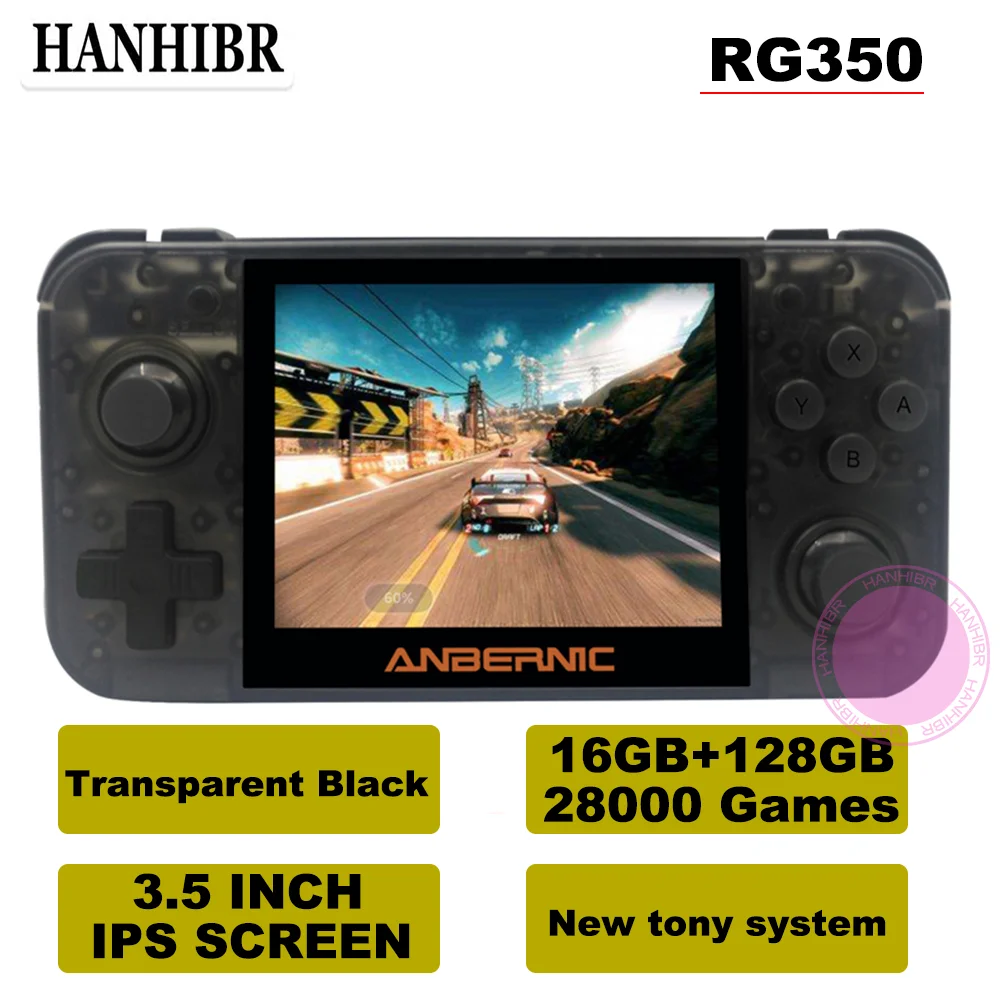 TBlack 144G28000Game HANHIBR RG350 Linux система Ретро игровая консоль 3,5 дюймов HD ips экран 16 Гб портативная игра 128 ГБ карта 28000 игры 16 эмуляторы - Color: TBlack 144G28000Game