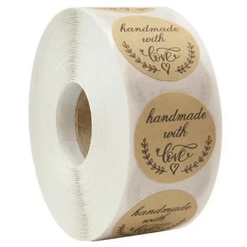 

500pcs Kraft Paper Hand made Sticker 1inch Circle Thank You Sticker Seal Label Decoration for Packing Label Stationery Stickers