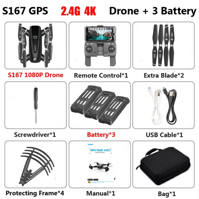 2.4G 4K Bag 3B S167 HD RC Дрон 4K камера FPV 5G wifi складной Квадрокоптер Профессиональный gps вертолет следуем за мной долгий срок службы батареи авто возврат - Цвет: 2.4G 4K Bag 3B