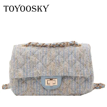 

TOYOOSKY Mini chains handbags for women 2020 trend winter wool messenger bag designer satchels female lock shoulder bags sac