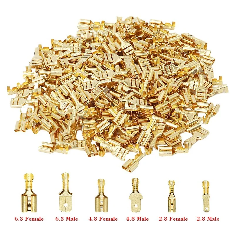 100pcs Female and male Crimp Terminal Connector 2.8/4.8/6.3mm Gold Brass/Silver Car Speaker Electric Insulated Wire Connectors |