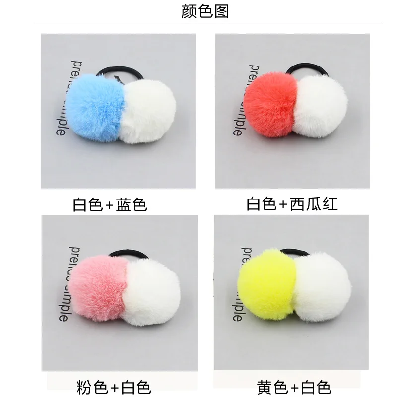 Foreign Trade New Style Autumn And Winter Hot Selling Imitation Rabbit Fur Double Color Furry Ball Hairband Headdress Manufactur