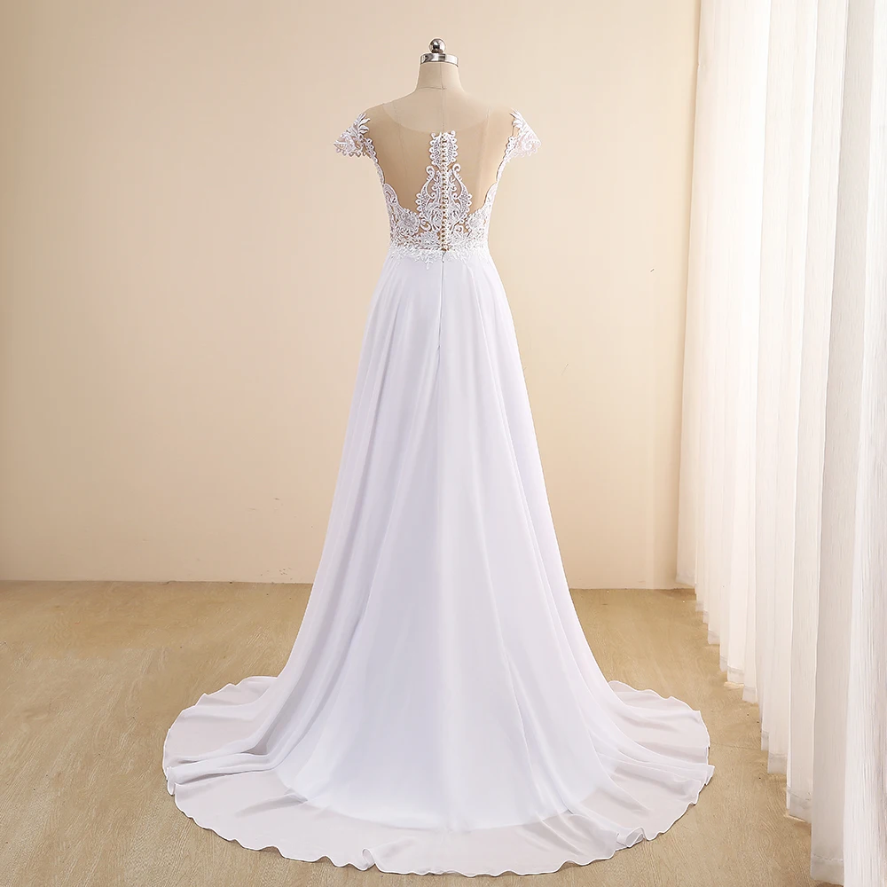 Jiayigong Bohemian Wedding Dress Robe De Mariee Sexy Side Slit Lace Applique Beach Wedding Dresses Plus Size Bridal Gown