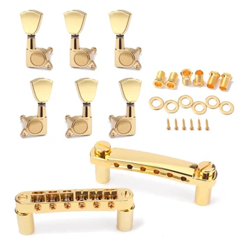 

Practical Golden Guitars Bridge Tailpiece+3L3R Closed Machine Heads Set for LP Style Guitar Replacement Parts