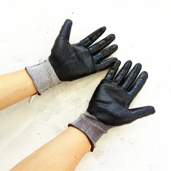 

5-Class Anti-Cutting Nitrile Gloves Wear-Resistant Oil Resistant Rubber Palm Coated Woodworking Auto Repair Work Protection Labo