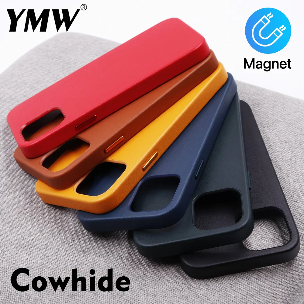 YMW Genuine Leather Case for iPhone 12 Pro Max mini 12Pro Luxury Business Natural Cow Magnet Phone Cases Magnetic Back Cover