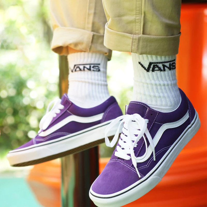 VANS OLD SKOOL/обувь унисекс для скейтбординга; оригинальные кроссовки для женщин и мужчин; Классическая Повседневная модная парусиновая обувь фиолетового цвета; VN0A4BV5V7F