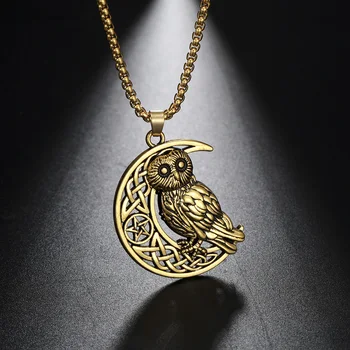 

EUEAVAN 10pcs Vintage Viking Night Owl Animal Pendant Necklace Zinc Alloy Hollow Star & Moon Jewelry For Men Women