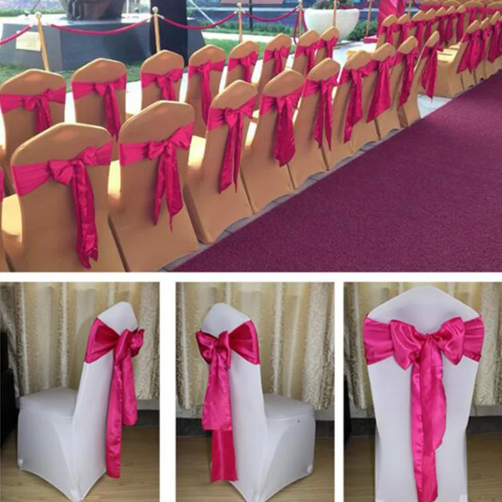 25PCS 15 Colors Wedding Chair Cover Sash Satin Fabric bow-knot Ribbon Tie Bands for for Wedding Party Banquet Event Decorations