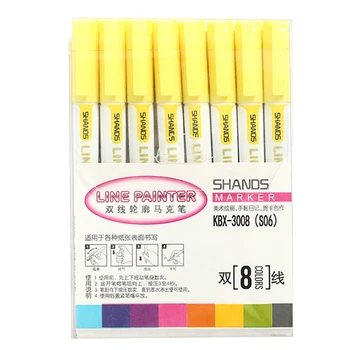 

8 Pcs Double Line Contour Pen Color Marker Pen Student Marker Stationery Set KQS8