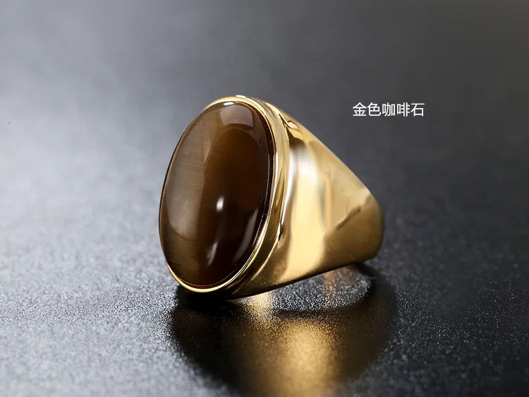 Stainless Steel Ring Finger Ring Vintage Stainless Steel RING FOR WOMAN With Oval Cat's Eye Opal Exaggerated Decorate Fashion Jewelry