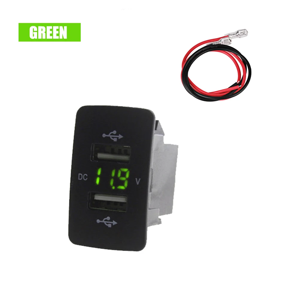 Green Auto USB Charger Car Voltmeter Charger Durable Car Phone Charger Voltage Display Socket Tool 12/24V 3.1A Fast-Charging - Color: Green