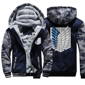 

Attack on Titan Jackets Men Scouting Legion Japanese Anime Hoodies Sweatshirt Winter Thick Feece Zipper Coats Camo Sportswear