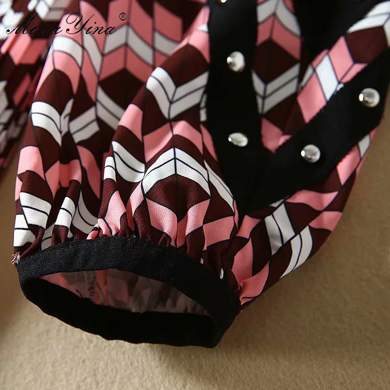 MoaaYina, модное дизайнерское платье, весна-осень, женское платье, рукав-фонарик, заклепки, плиссированные платья для подиума