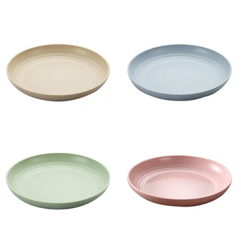 

4pcs Eco-Friendly Solid Color Wheat Straw Plate Dish Snack Food Plate Dessert Dinner Fruit Round Plate Tray Tableware Set тарелк