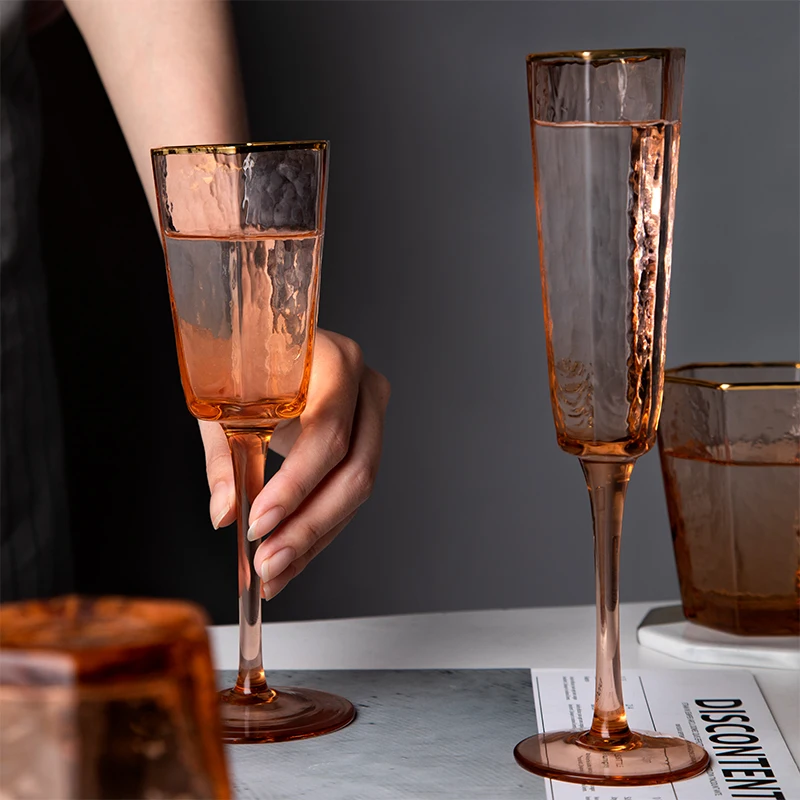 Янтарная шестиугольная стеклянная кружка для виски с золотым ПЗУ для стакана для коктейля чашки бокал для шампанского вечерние бокалы для вина элегантные для бара паба подарки