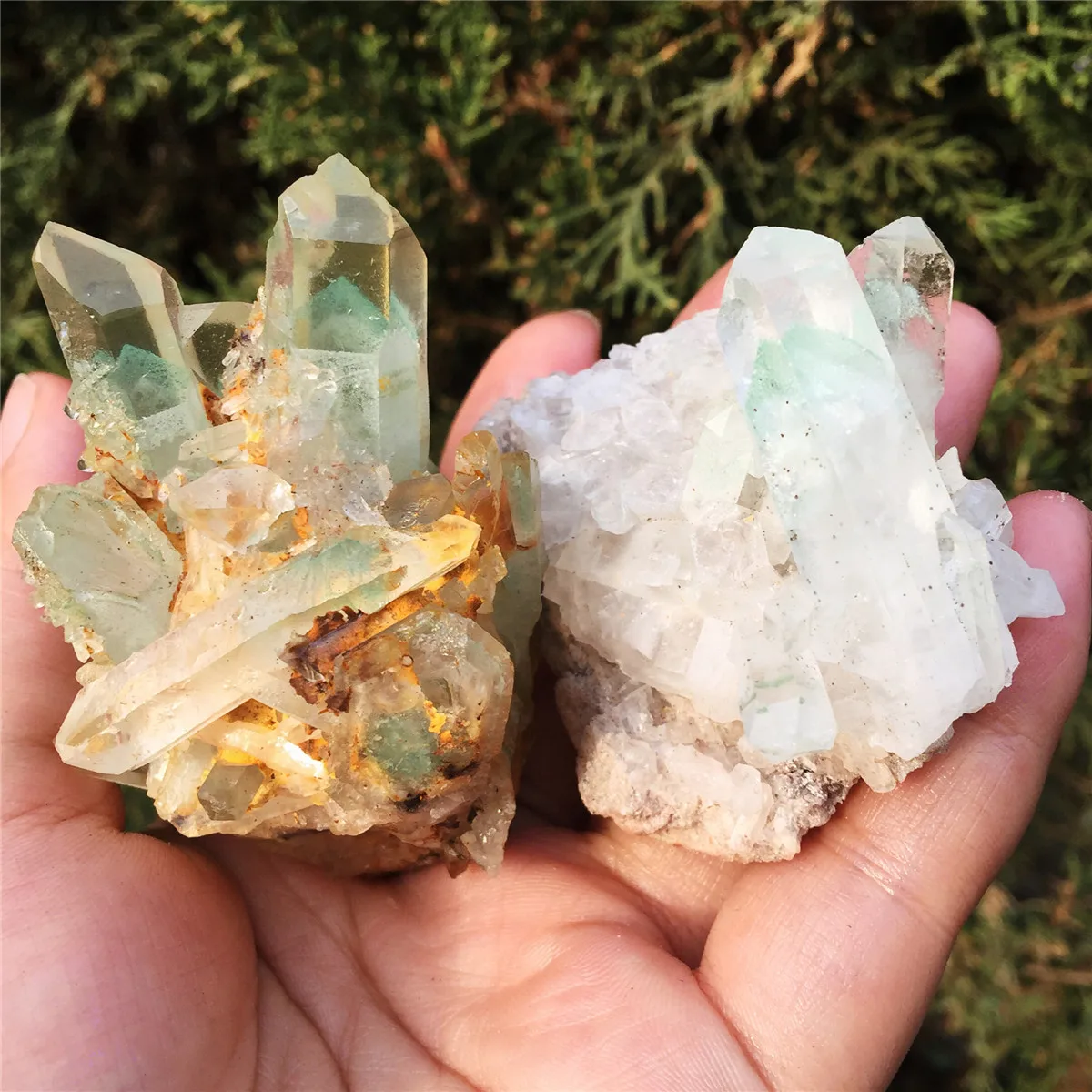 2 шт. натуральный зеленый Ghost Phantom Quartz кристалл кластера Исцеление образец отправлен случайным образом