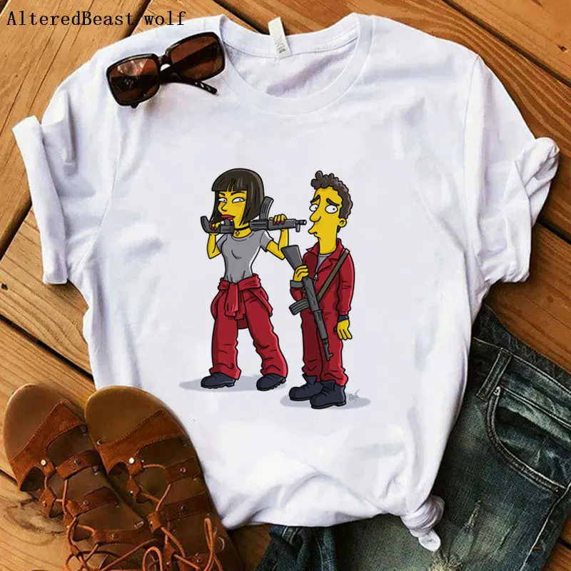 

Women's summer Money Heist T-Shirt La Casa De Papel Funny cartoon O Neck Short Sleeve Clothes House of Paper vogue T Shirt 2019