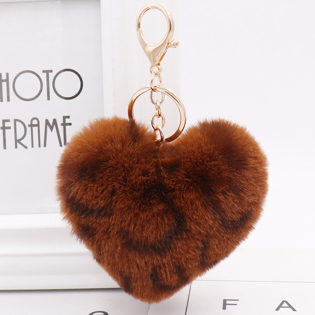 Rabbit Fur Pom-pom Keychain Leopard-print Pom-pom Keychain Lady Mobile Phone Bag Key Ring Love Pendant Decoration