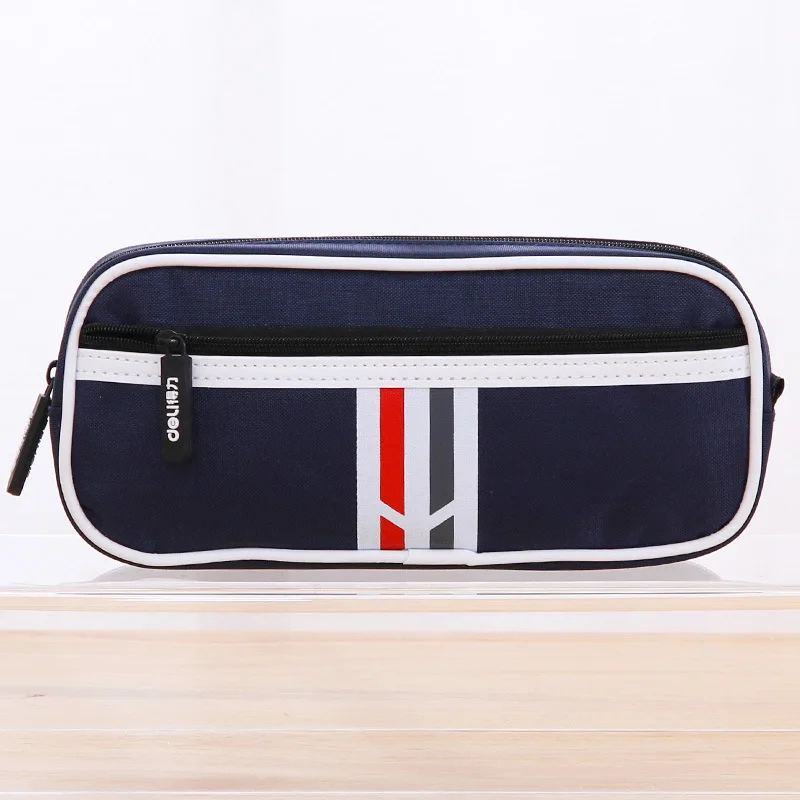 NAVY Большой чехол для карандашей с цветными полосками, держатель для ручек, сумка, Одноцветный канцелярский холщовый чехол для карандашей на молнии, чехол для ручек, органайзер, ластик, сумка в подарок - Цвет: NAVY