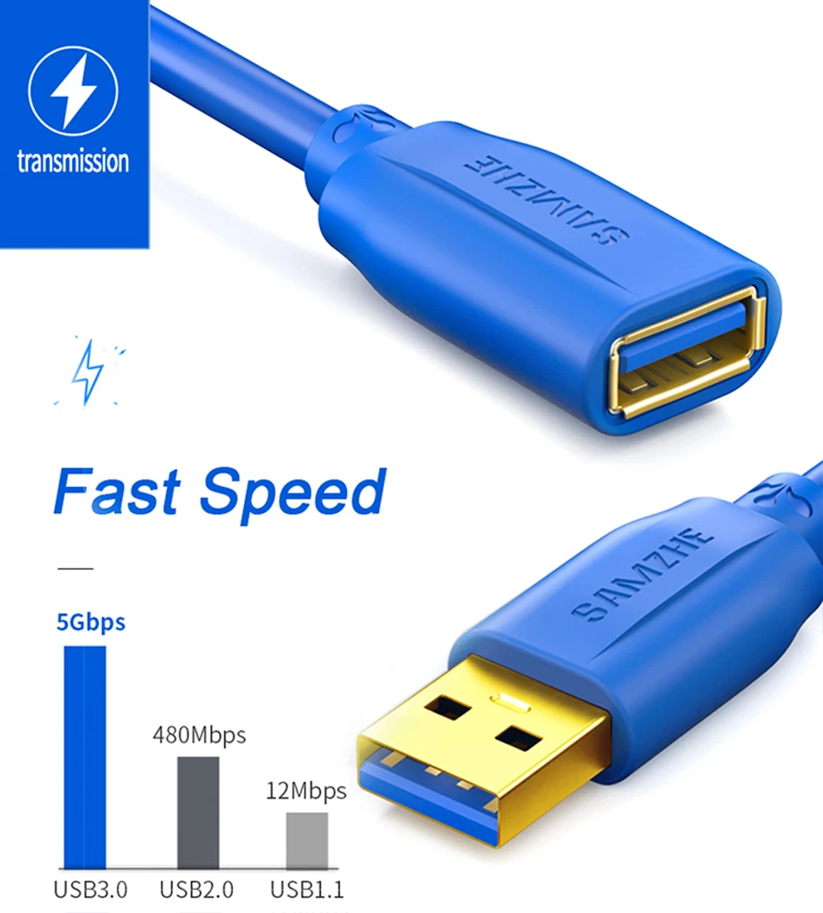 SAMZHE удлинитель USB 3,0/2,0 плоский Удлинительный Кабель AM/AF 0,5 m/1 m/1,5 m/2 m/3 m для PC tv PS4 компьютерный удлинитель для ноутбука