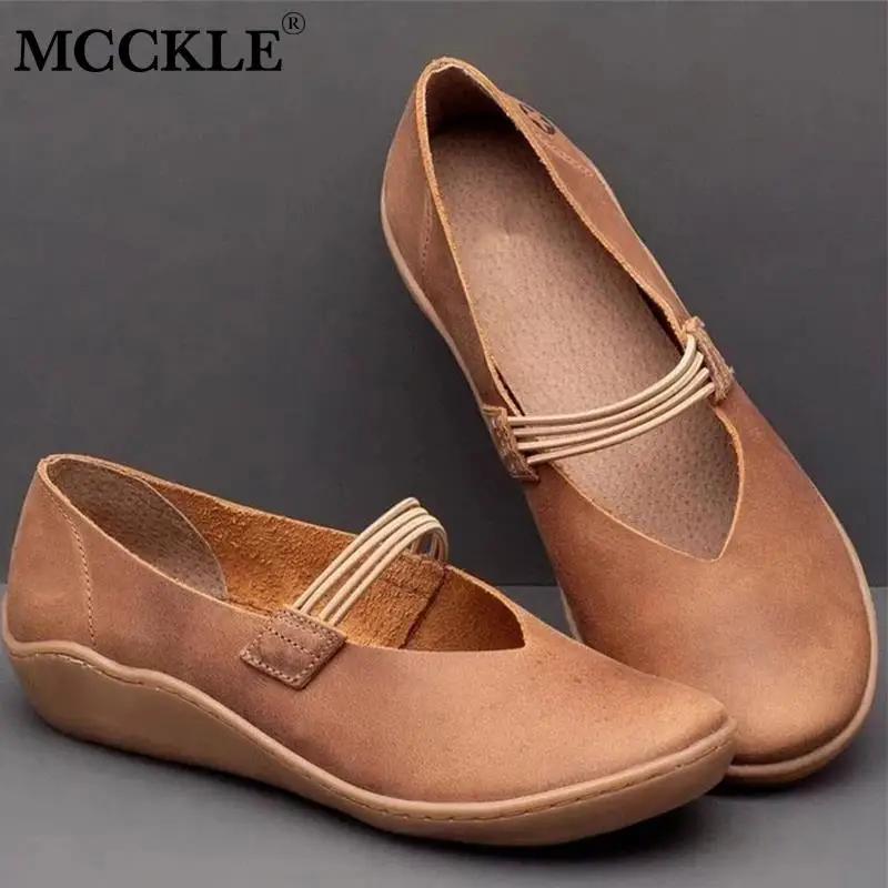 

MCCKLE Women's Autumn Elastic Band Sneakers Ladies Soft High Quality PU Sewing Woman Casual Women Flat Female Shoes