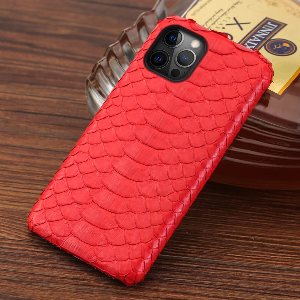 Luxury Genuine Python Leather Phone Case For iPhone 15 13 14 Pro Max 15Pro 14Pro 11 12 ProMax Snakeskin Back Cover