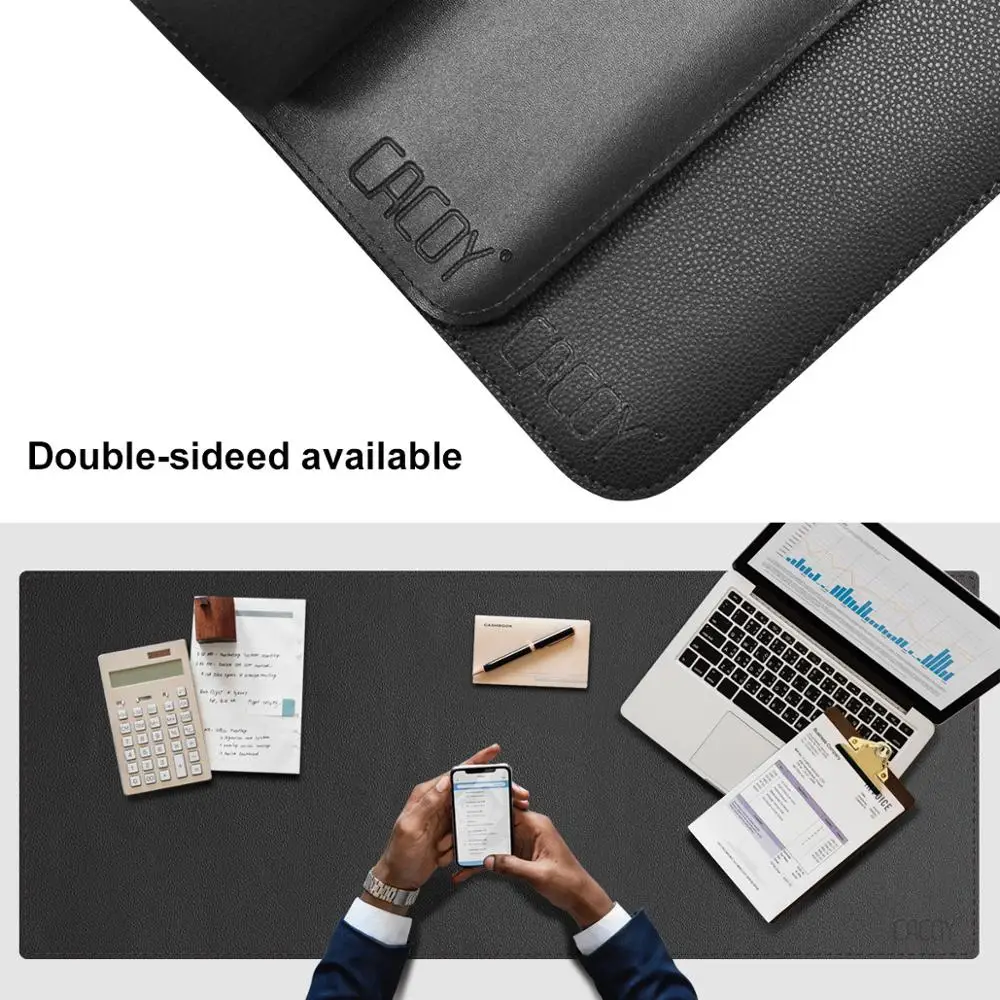Cacoy Oversized Black Desk Mat 120x50cm PU Leather Keyboard Pad Computer Office Large Mouse for Home School | Компьютеры и офис