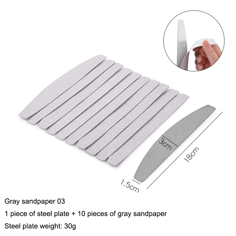 

10pcs Grey Replacement Sand Paper With Metal Nail File Calluses Remover Manicure Nail Art Stainless Steel Handle Sand Paper File