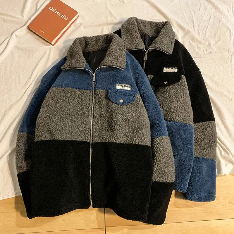 

Winter New Japanese Style Wind Men's Sheep Cake Velvet Plus Cotton Padded Casual Fashion Coat Clothes Homme