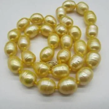 

HOT 11-13MM NATURAL SOUTH SEA GOLDEN YELLOW PEARL NECKLACE 14K GOLD CLASP 18 "