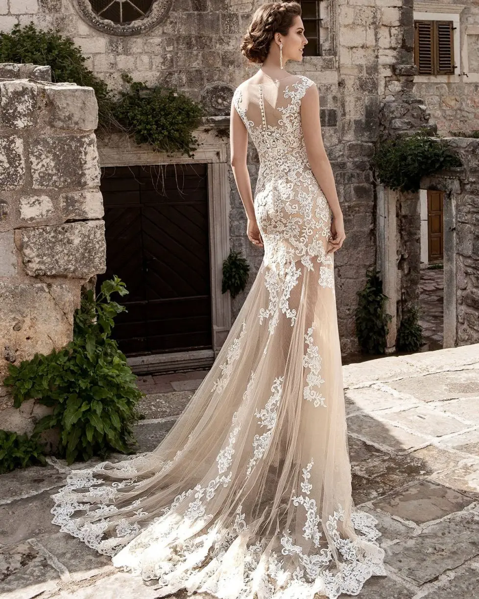 Vestido De Noiva свадебное платье цвета шампанского винтажное сексуальное кружевное платье со съемной юбкой Свадебное платье свадебное платье со съемным верхом со шлейфом