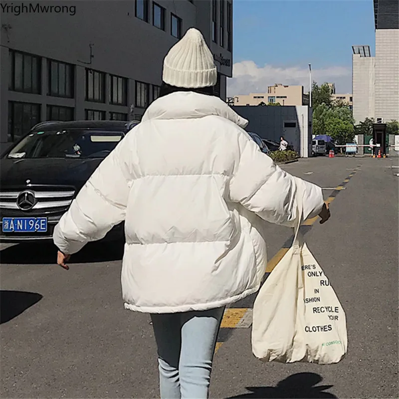 Водолазка с пышным хлопковым подкладом, однотонный карман на пуговицах, свободная теплая парка, пальто, зимнее женское пальто, белый черный толстый легкий пуховик