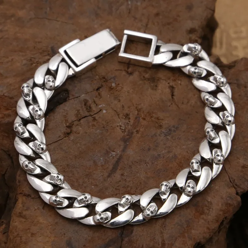925 pure silver fashion accessories retro Thai silver skull bracelet for Man 925 silver Man bracelet  Couple bracelet for Woman