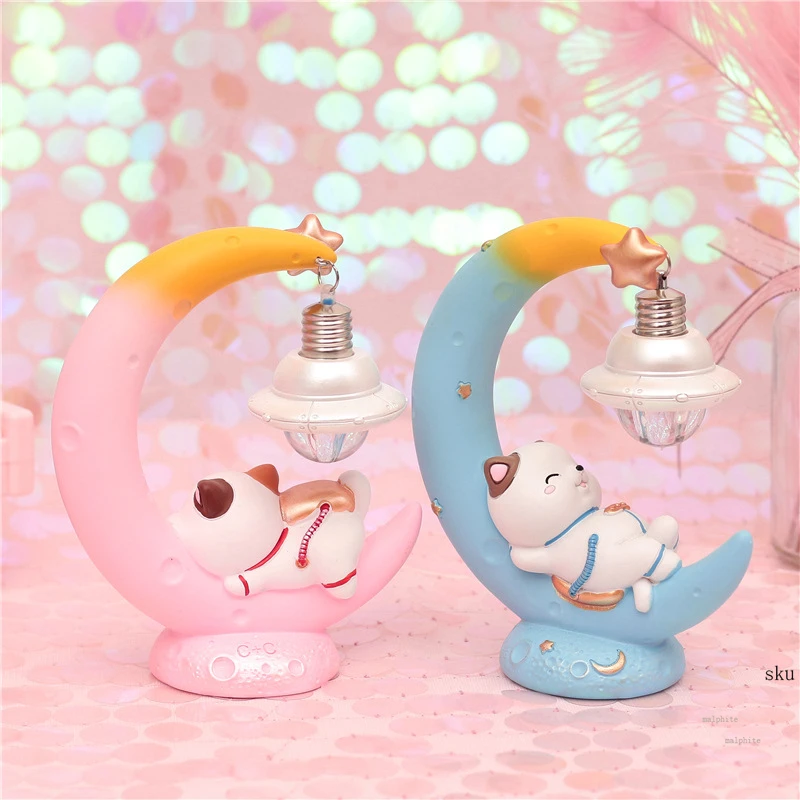 Мультфильм смолы Lucky Cat ночник девочка Спальня ночной Луны светильник ing ночной Светильник s домашний Декор рождественские подарки Настенные светильники