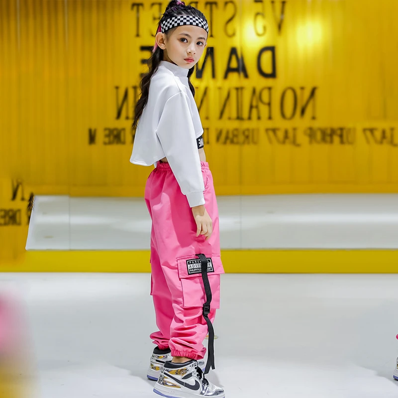 Kids Hip Hop Dance Costumes Black Vest Long Sleeve Top Pants Hip Hop Girls Rave Clothing Children Jazz Street Dancewear SL1990