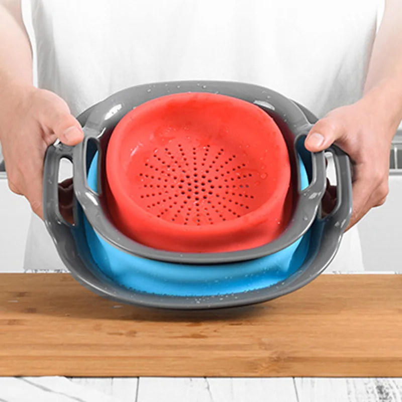 Collapsible Colander Food Grade Silicone Kitchen Fruit Vegetable Strainer Basket Folding FP8