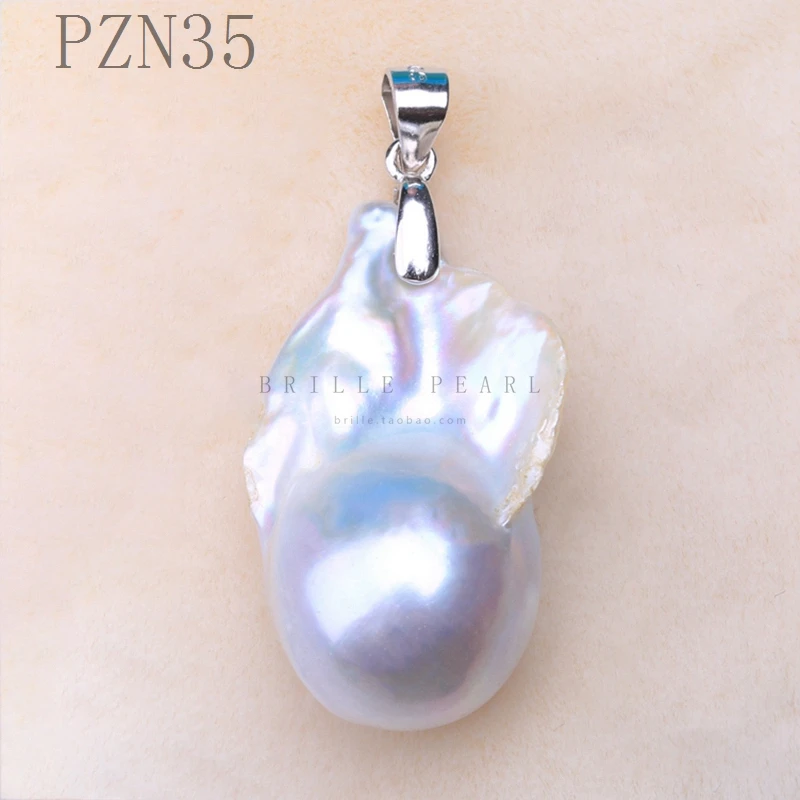 925 silver sterling Natural baroque shaped pearl pendant big size white Simple retro clasp necklace PZNA Hand made