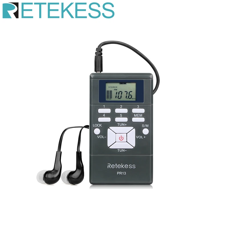 Портативный стерео FM радиоприемник Retekess PR13 карманное радио цифровые часы