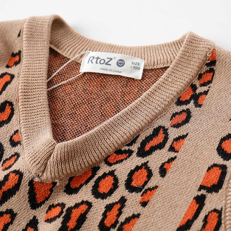 Детский шерстяной жилет г., весенне-осенний Повседневный жилет для больших детей модный детский Леопардовый жилет Зимняя От 3 до 9 лет