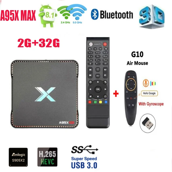 Android tv Box A95X MAX 4G 64GB Android 8,1 tv Box Amlogic S905X2 2,4G& 5G Dual Wifi BT 4,2 1000M медиаплеер Top Smart tv Box - Цвет: 2G  32G G10