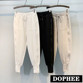 

New Spring and Summer Leisure Sports Pants Female Ins Loose Beam Foot Zipper Harem Trousers Solid Teenagers Cosy Sweatpants