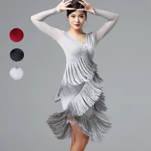 Новое платье для латинских танцев, женское платье для танцев, новое платье для выступлений, платье с бахромой для ча-румбы, платья для соревнований по латинским танцам DB1255