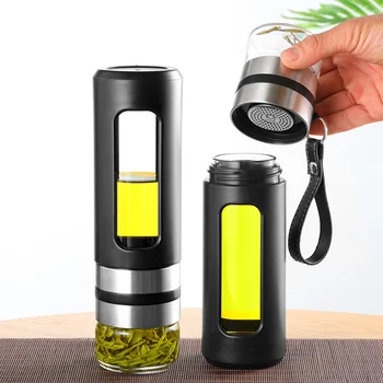 

Glass Bottle Water Bottle Tea Cup With Stainless Steel Filter Double Anti-Scalding Outdoor Portable Travel Mug