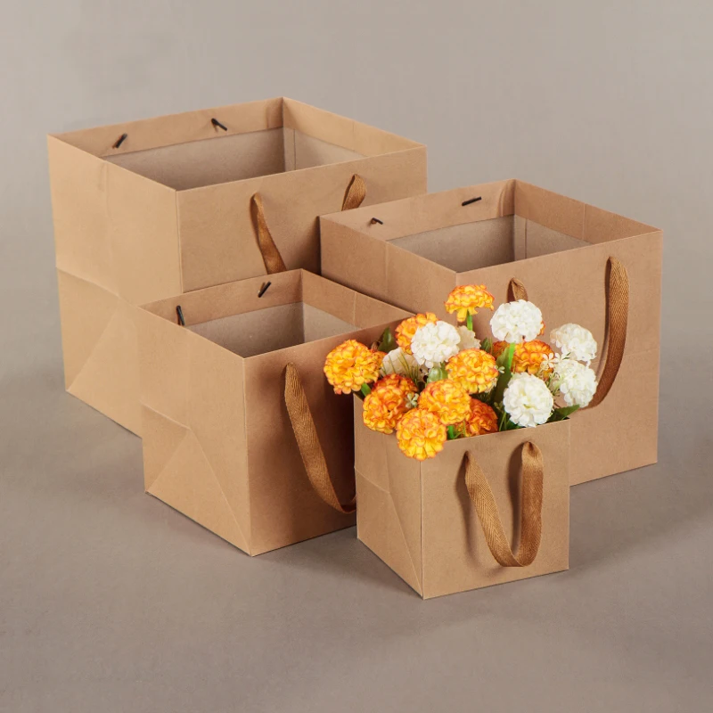 

Brown kraft paper gift bag with handles black gift boxes large size paper cases for containing favors event party supplies 10PCS